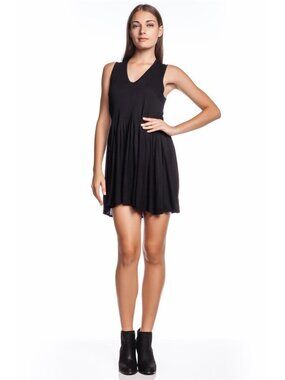 AIKO Crawford Pleated A-Line Dress Black V-Neck Sleeveless NWT